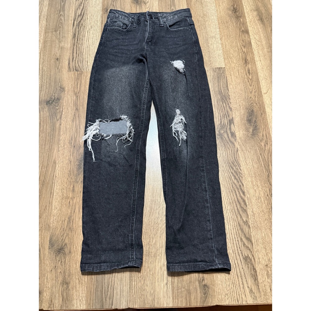 Evsie Distressed Jeans Girls 9 Long Black Kids Ripped Denim Excellent